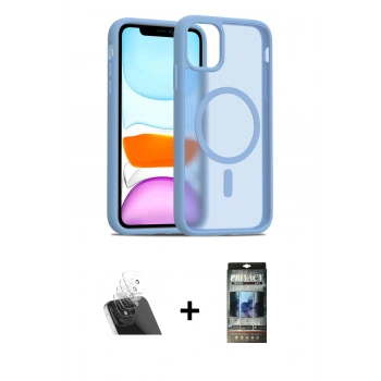 MARSİLYAN™- iPhone 11 Kılıf Siluet Minimal Prime - Siyah 34D Hayalet Izgaralı Cam + Kamera Lens Koruma Cam - SF