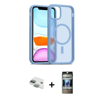 MARSİLYAN™- iPhone 11 Kılıf Siluet Minimal Prime - Siyah 34D Hayalet Izgaralı Cam + Pers Alüminyum Kamera Lens - YL