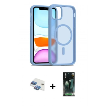 MARSİLYAN™- iPhone 11 Kılıf Siluet Minimal Prime - Siyah 360 Mat Full Body Arka Koruyucu + Pers Alüminyum Kamera Lens - GI