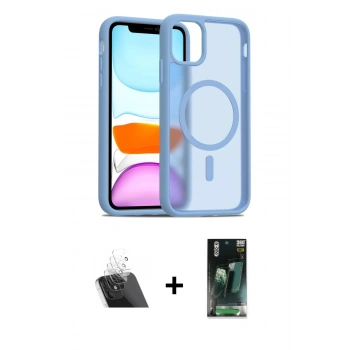 MARSİLYAN™- iPhone 11 Kılıf Siluet Minimal Prime - Siyah 360 Mat Full Body Arka Koruyucu + Kamera Lens Koruma Cam - SF