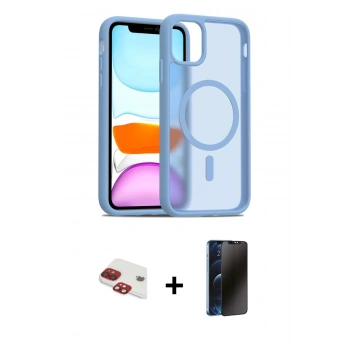 MARSİLYAN™- iPhone 11 Kılıf Siluet Minimal Prime - Siyah 3D Antistatik Hayalet Cam Ekran Koruyucu + Pers Alüminyum Kamera Lens - KI