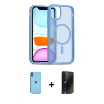 MARSİLYAN™- iPhone 11 Kılıf Siluet Minimal Prime - Siyah 3D Antistatik Hayalet Cam Ekran Koruyucu + Neon Fosforlu Kamera Lens - MI