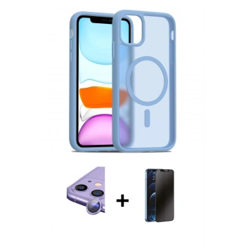 MARSİLYAN™- iPhone 11 Kılıf Siluet Minimal Prime - Siyah 3D Antistatik Hayalet Cam Ekran Koruyucu + Raze Metal Kamera Lens - MR