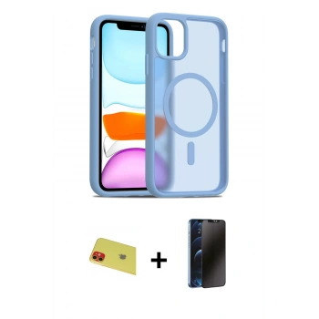 MARSİLYAN™- iPhone 11 Kılıf Siluet Minimal Prime - Siyah 3D Antistatik Hayalet Cam Ekran Koruyucu + Rainbow Kamera Lens Koruma Cam - KI