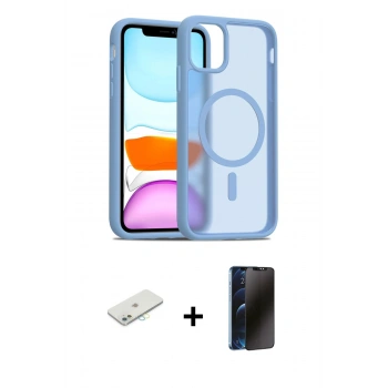 MARSİLYAN™- iPhone 11 Kılıf Siluet Minimal Prime - Siyah 3D Antistatik Hayalet Cam Ekran Koruyucu + Renkli Kamera Lens Koruma Cam - SI
