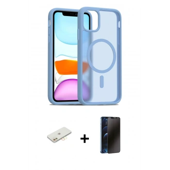 MARSİLYAN™- iPhone 11 Kılıf Siluet Minimal Prime - Siyah 3D Antistatik Hayalet Cam Ekran Koruyucu + Renkli Kamera Lens Koruma Cam - SI