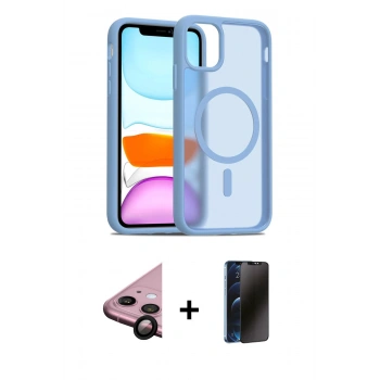 MARSİLYAN™- iPhone 11 Kılıf Siluet Minimal Prime - Siyah 3D Antistatik Hayalet Cam Ekran Koruyucu + Raze Metal Kamera Lens - SH