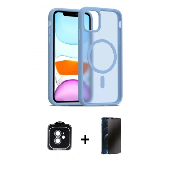 MARSİLYAN™- iPhone 11 Kılıf Siluet Minimal Prime - Siyah 3D Antistatik Hayalet Cam Ekran Koruyucu + PVD Metal Kamera Lens - YL