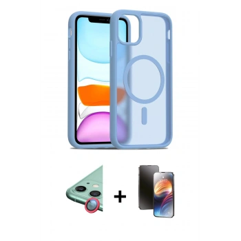 MARSİLYAN™- iPhone 11 Kılıf Siluet Minimal Prime - Siyah 3D Antistatik Mat Seramik Nano Ekran Koruyucu + Raze Metal Kamera Lens - KI