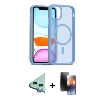 MARSİLYAN™- iPhone 11 Kılıf Siluet Minimal Prime - Siyah 3D Antistatik Mat Seramik Nano Ekran Koruyucu + Raze Metal Kamera Lens - MI
