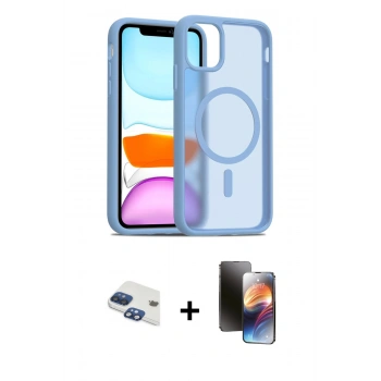 MARSİLYAN™- iPhone 11 Kılıf Siluet Minimal Prime - Siyah 3D Antistatik Mat Seramik Nano Ekran Koruyucu + Pers Alüminyum Kamera Lens - LT
