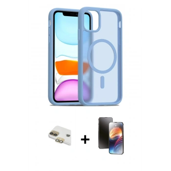 MARSİLYAN™- iPhone 11 Kılıf Siluet Minimal Prime - Siyah 3D Antistatik Mat Seramik Nano Ekran Koruyucu + Pers Alüminyum Kamera Lens - GD