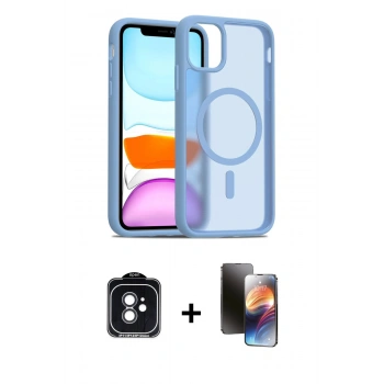 MARSİLYAN™- iPhone 11 Kılıf Siluet Minimal Prime - Siyah 3D Antistatik Mat Seramik Nano Ekran Koruyucu + PVD Metal Kamera Lens - SH