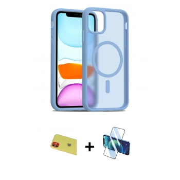 MARSİLYAN™- iPhone 11 Kılıf Siluet Minimal Prime - Siyah 3D Antistatik Seramik Nano Ekran Koruyucu + Rainbow Kamera Lens Koruma Cam - KI