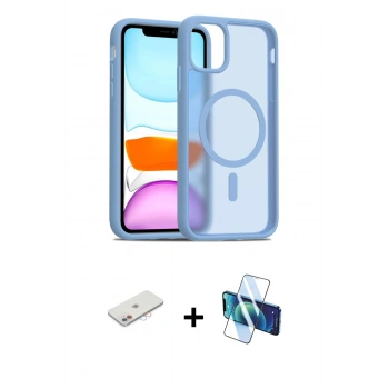 MARSİLYAN™- iPhone 11 Kılıf Siluet Minimal Prime - Siyah 3D Antistatik Seramik Nano Ekran Koruyucu + Renkli Kamera Lens Koruma Cam - PE