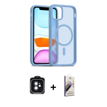 MARSİLYAN™- iPhone 11 Kılıf Siluet Minimal Prime - Siyah Bilvis 3D Mat Cam Ekran Koruyucu + PVD Metal Kamera Lens - SH