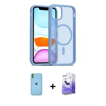 MARSİLYAN™- iPhone 11 Kılıf Siluet Minimal Prime - Siyah Bilvis 5in1 5D Magic Hayalet Cam Ekran Koruyucu + Neon Fosforlu Kamera Lens - YL