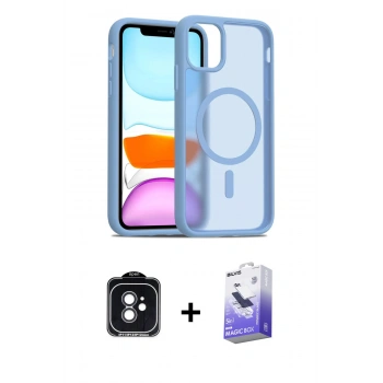 MARSİLYAN™- iPhone 11 Kılıf Siluet Minimal Prime - Siyah Bilvis 5in1 5D Magic Hayalet Cam Ekran Koruyucu + PVD Metal Kamera Lens - SH