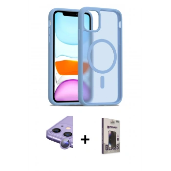 MARSİLYAN™- iPhone 11 Kılıf Siluet Minimal Prime - Siyah Bilvis Hayalet Cam Ekran Koruyucu + Raze Metal Kamera Lens - MR