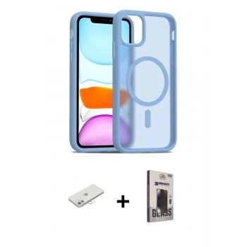 MARSİLYAN™- iPhone 11 Kılıf Siluet Minimal Prime - Siyah Bilvis Hayalet Cam Ekran Koruyucu + Renkli Kamera Lens Koruma Cam - SI