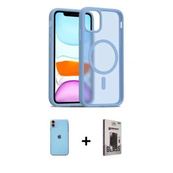 MARSİLYAN™- iPhone 11 Kılıf Siluet Minimal Prime - Siyah Bilvis Hayalet Cam Ekran Koruyucu + Neon Fosforlu Kamera Lens - TU