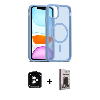 MARSİLYAN™- iPhone 11 Kılıf Siluet Minimal Prime - Siyah Bilvis Hayalet Cam Ekran Koruyucu + PVD Metal Kamera Lens - TU