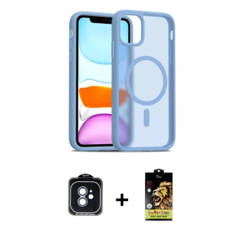 MARSİLYAN™- iPhone 11 Kılıf Siluet Minimal Prime - Siyah Buffer Cam Ekran Koruyucu + PVD Metal Kamera Lens - MI
