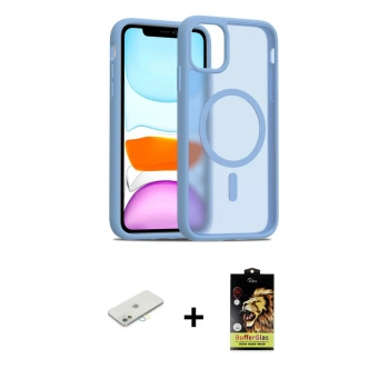 MARSİLYAN™- iPhone 11 Kılıf Siluet Minimal Prime - Siyah Buffer Cam Ekran Koruyucu + Renkli Kamera Lens Koruma Cam - SI