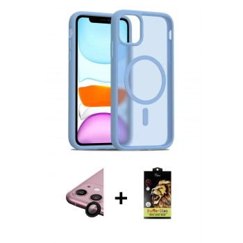 MARSİLYAN™- iPhone 11 Kılıf Siluet Minimal Prime - Siyah Buffer Cam Ekran Koruyucu + Raze Metal Kamera Lens - SH