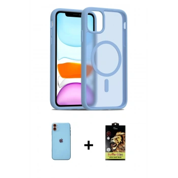 MARSİLYAN™- iPhone 11 Kılıf Siluet Minimal Prime - Siyah Buffer Cam Ekran Koruyucu + Neon Fosforlu Kamera Lens - TU
