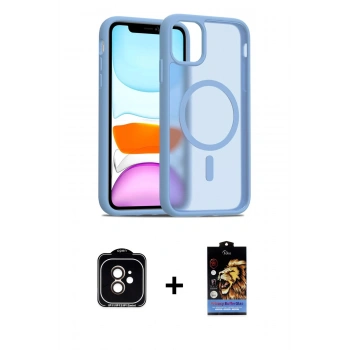 MARSİLYAN™- iPhone 11 Kılıf Siluet Minimal Prime - Siyah Buffer Hayalet Cam Ekran Koruyucu + PVD Metal Kamera Lens - TU