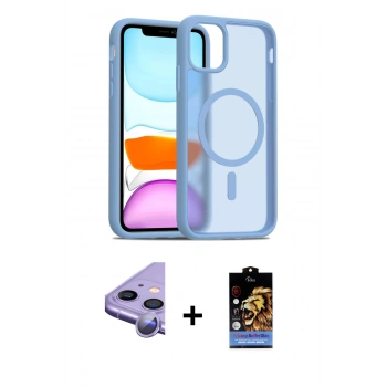 MARSİLYAN™- iPhone 11 Kılıf Siluet Minimal Prime - Siyah Buffer Hayalet Cam Ekran Koruyucu + Raze Metal Kamera Lens - MR