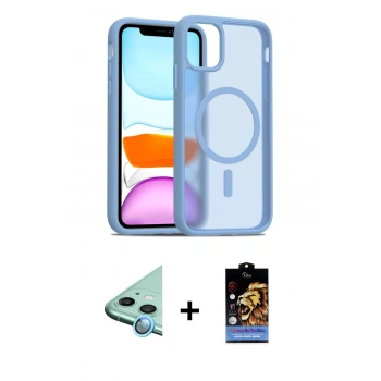 MARSİLYAN™- iPhone 11 Kılıf Siluet Minimal Prime - Siyah Buffer Hayalet Cam Ekran Koruyucu + Raze Metal Kamera Lens - MI