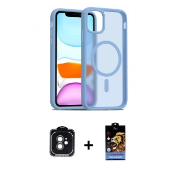 MARSİLYAN™- iPhone 11 Kılıf Siluet Minimal Prime - Siyah Buffer Hayalet Cam Ekran Koruyucu + PVD Metal Kamera Lens - SH