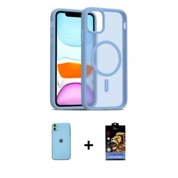 MARSİLYAN™- iPhone 11 Kılıf Siluet Minimal Prime - Siyah Buffer Hayalet Cam Ekran Koruyucu + Neon Fosforlu Kamera Lens - YL