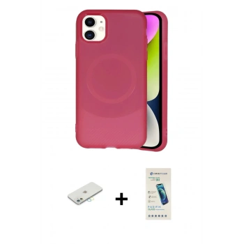 MARSİLYAN™- iPhone 11 Kılıf Ufuk Serisi - Şeffaf Pasifik Cam Ekran Koruyucu + Renkli Kamera Lens Koruma Cam - SI