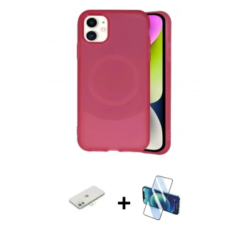 MARSİLYAN™- iPhone 11 Kılıf Ufuk Serisi - Siyah 3D Antistatik Cam Ekran Koruyucu + Renkli Kamera Lens Koruma Cam - SI
