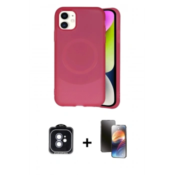 MARSİLYAN™- iPhone 11 Kılıf Ufuk Serisi - Siyah 3D Antistatik Mat Seramik Nano Ekran Koruyucu + PVD Metal Kamera Lens - MI