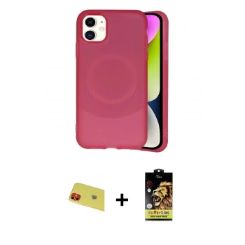 MARSİLYAN™- iPhone 11 Kılıf Ufuk Serisi - Siyah Buffer Cam Ekran Koruyucu + Rainbow Kamera Lens Koruma Cam - KI