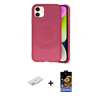 MARSİLYAN™- iPhone 11 Kılıf Ufuk Serisi - Siyah Buffer Hayalet Cam Ekran Koruyucu + Renkli Kamera Lens Koruma Cam - PE