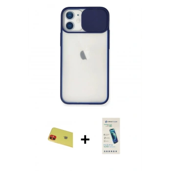 MARSİLYAN™- iPhone 11 Kılıf Vadi Çizgi - Şeffaf Pasifik Cam Ekran Koruyucu + Rainbow Kamera Lens Koruma Cam - KI