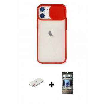 MARSİLYAN™- iPhone 11 Kılıf Vadi Çizgi - Siyah 34D Hayalet Izgaralı Cam + Renkli Kamera Lens Koruma Cam - PE