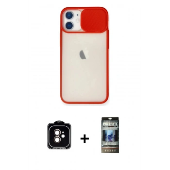 MARSİLYAN™- iPhone 11 Kılıf Vadi Çizgi - Siyah 34D Hayalet Izgaralı Cam + PVD Metal Kamera Lens - TU