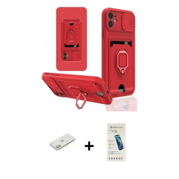MARSİLYAN™- iPhone 11 Kılıf Vadi Form Prime - Şeffaf Pasifik Cam Ekran Koruyucu + Renkli Kamera Lens Koruma Cam - TU