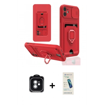 MARSİLYAN™- iPhone 11 Kılıf Vadi Form Prime - Şeffaf Pasifik Cam Ekran Koruyucu + PVD Metal Kamera Lens - YL