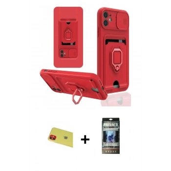 MARSİLYAN™- iPhone 11 Kılıf Vadi Form Prime - Siyah 34D Hayalet Izgaralı Cam + Rainbow Kamera Lens Koruma Cam - KI