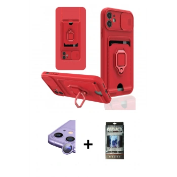 MARSİLYAN™- iPhone 11 Kılıf Vadi Form Prime - Siyah 34D Hayalet Izgaralı Cam + Raze Metal Kamera Lens - MR