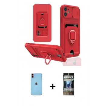 MARSİLYAN™- iPhone 11 Kılıf Vadi Form Prime - Siyah 34D Hayalet Izgaralı Cam + Neon Fosforlu Kamera Lens - TU