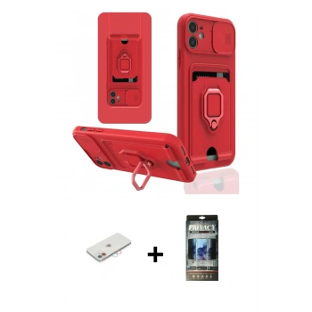 MARSİLYAN™- iPhone 11 Kılıf Vadi Form Prime - Siyah 34D Hayalet Izgaralı Cam + Renkli Kamera Lens Koruma Cam - PE