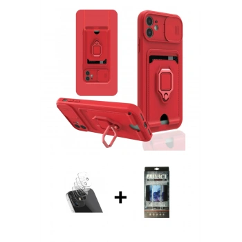 MARSİLYAN™- iPhone 11 Kılıf Vadi Form Prime - Siyah 34D Hayalet Izgaralı Cam + Kamera Lens Koruma Cam - SF